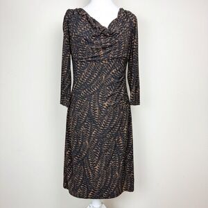 Lauren Ralph Lauren Black Brown Sheath Dress Size 10‎ Knee Length, 3/4 Sleeve